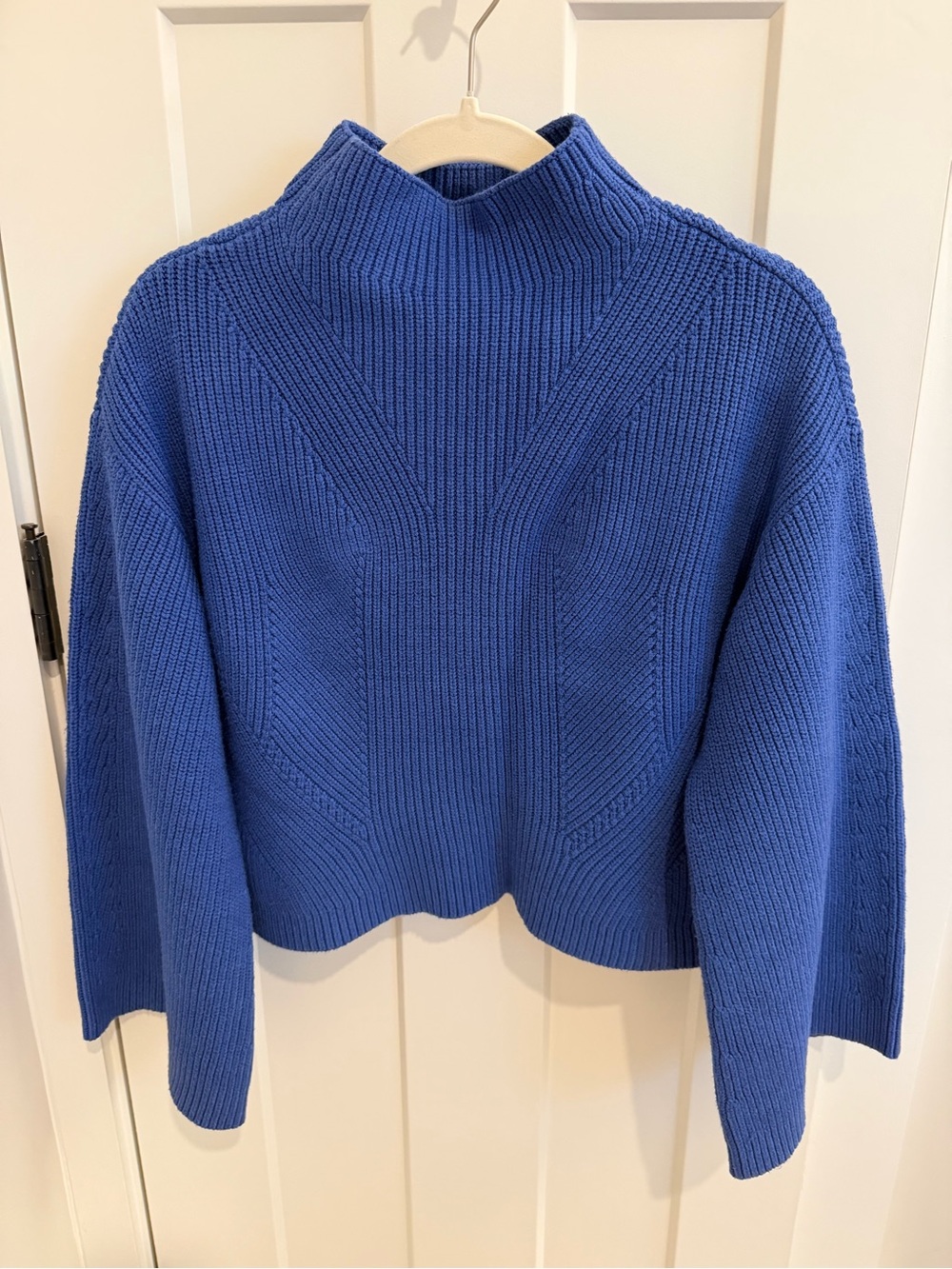 Anthropologie Blue Mock Neck Ribbed Knit Women's Cropped Sweater